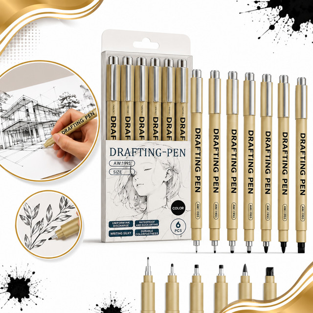 Kit 6 Canetas Nanquim Profissional Para Desenho Técnico Mangá Artístico Lettering Brush Caligrafia
