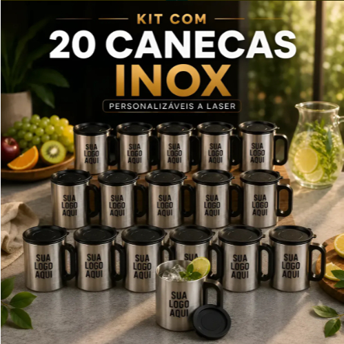 Kit 20 Canecas Inox Personalizada A Laser Com Tampa 180ml