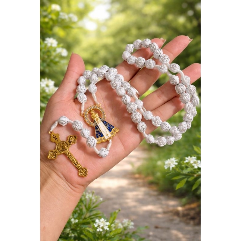 Terço Nossa Senhora Aparecida Pescoço FLOR DOURADA Pescoço Colar Acessório Religioso Católico Proteção