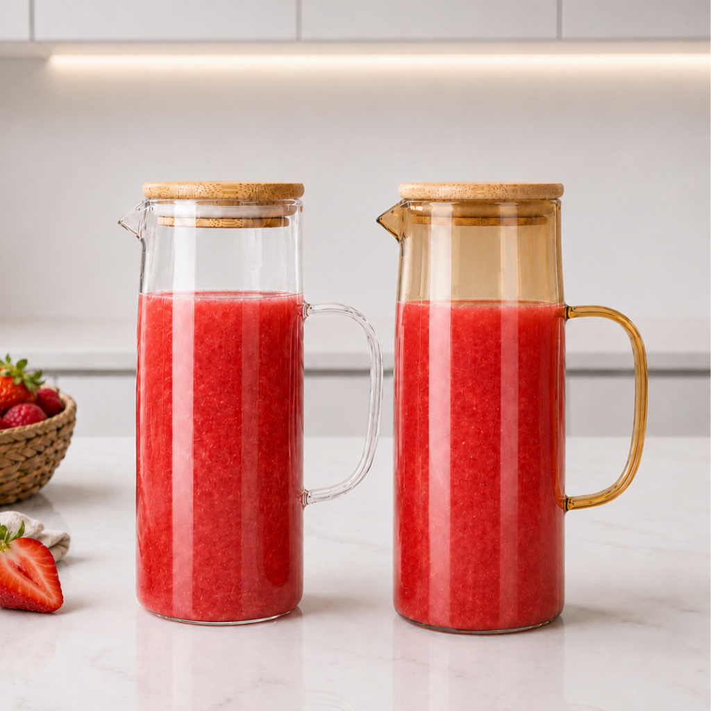 Jarra de Vidro borossilicado 1L Transparente para sucos chás água saborizada tampa de bambu hermética