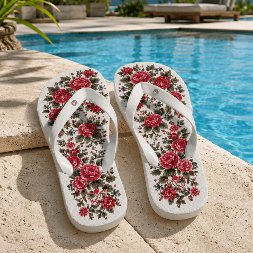 Chinelo Feminino Estampado Floral Vermelho Super Leve Macio e Confortável para o Verão