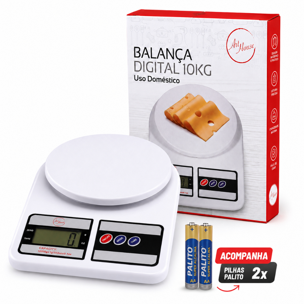 Balança Digital de Cozinha C/Pilhas 10kg Sf-400 Alimentos branco