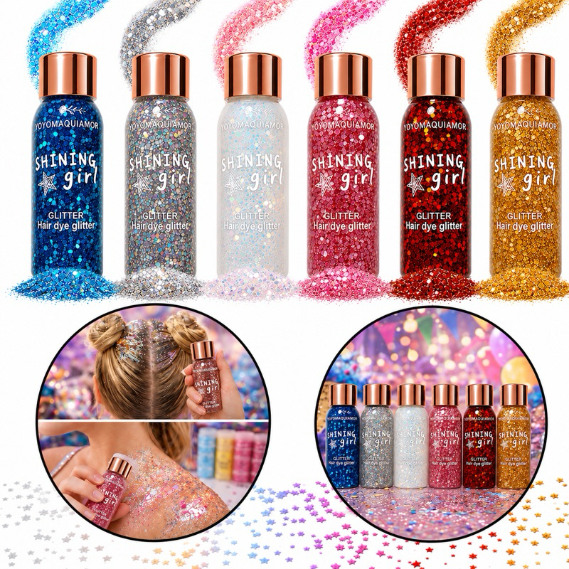 Glitter para Cabelo e Corpo Shining Girl YOYOMAQUIAMOR 8cm para Carnaval,Festas,Maquiagem e dia Cabelo Maluco