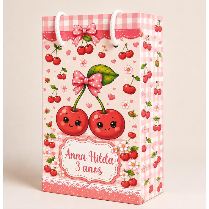 50 SACOLINHA PERSONALIZADA CEREJINHA  (PEGUE E MONTE) PERSONALIZADOS LEMBRANCINHAS SACOLINHA