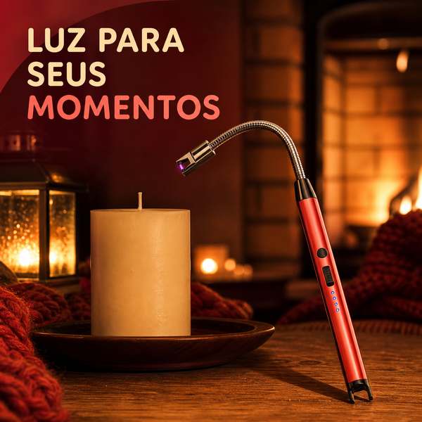 Acendedor Elétrico Recarregável com Arco de Plasma, Haste Flexível e Luz LED para Velas, Fogão, Lareira e Churrasco