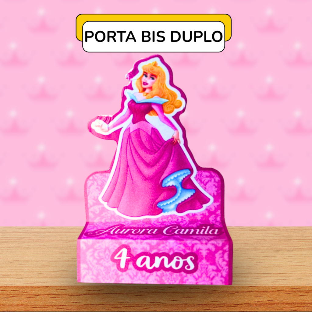 Kit Porta Bis Duplo Personalizado Princesa Aurora – Lembrancinha Festa Infantil, Aniversário, Decoração Menina