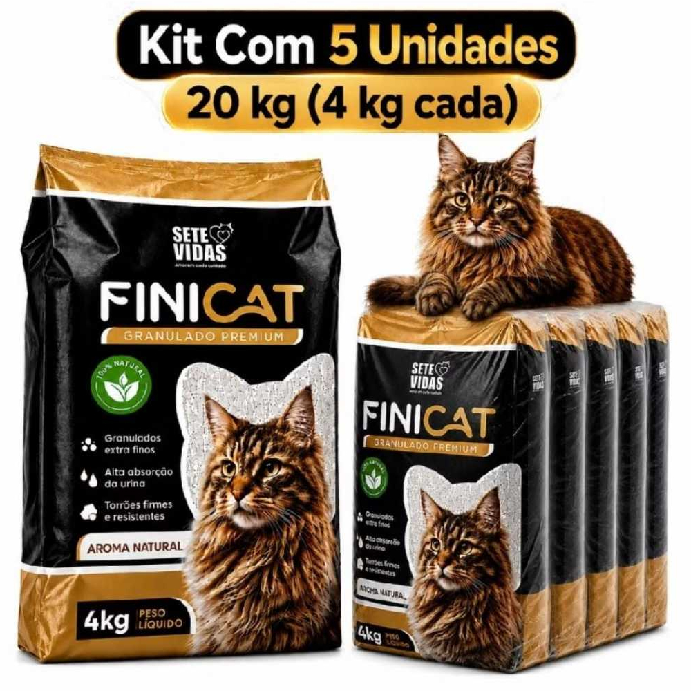 Kit 5 Areia Sanitária Higiênica FiniCat Premium Para Gatos Anti Odor Grãos Extra finos 20 kg Total - Envio Imediato -