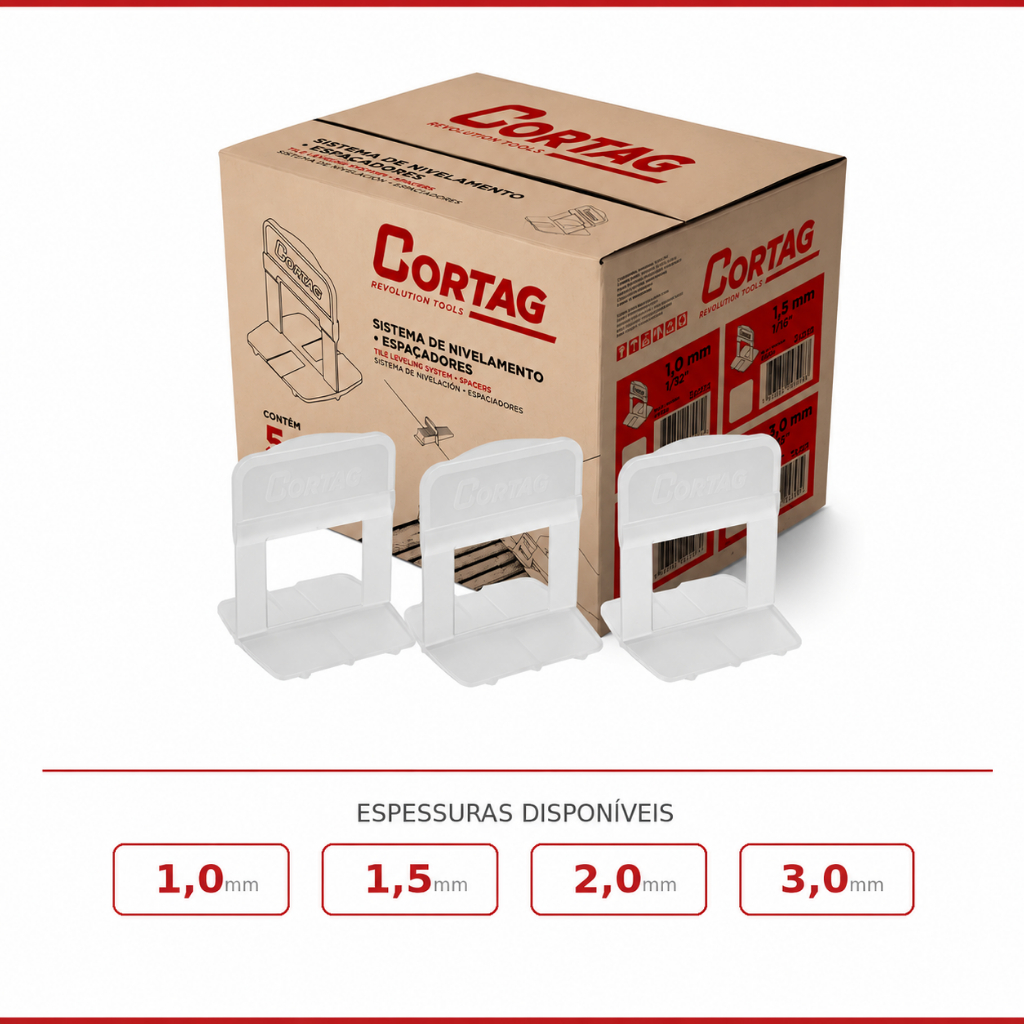 Espaçador Nivelador Tradicional Porcelanato 500 Peças Cortag 1,0mm / 1,5mm / 2,0