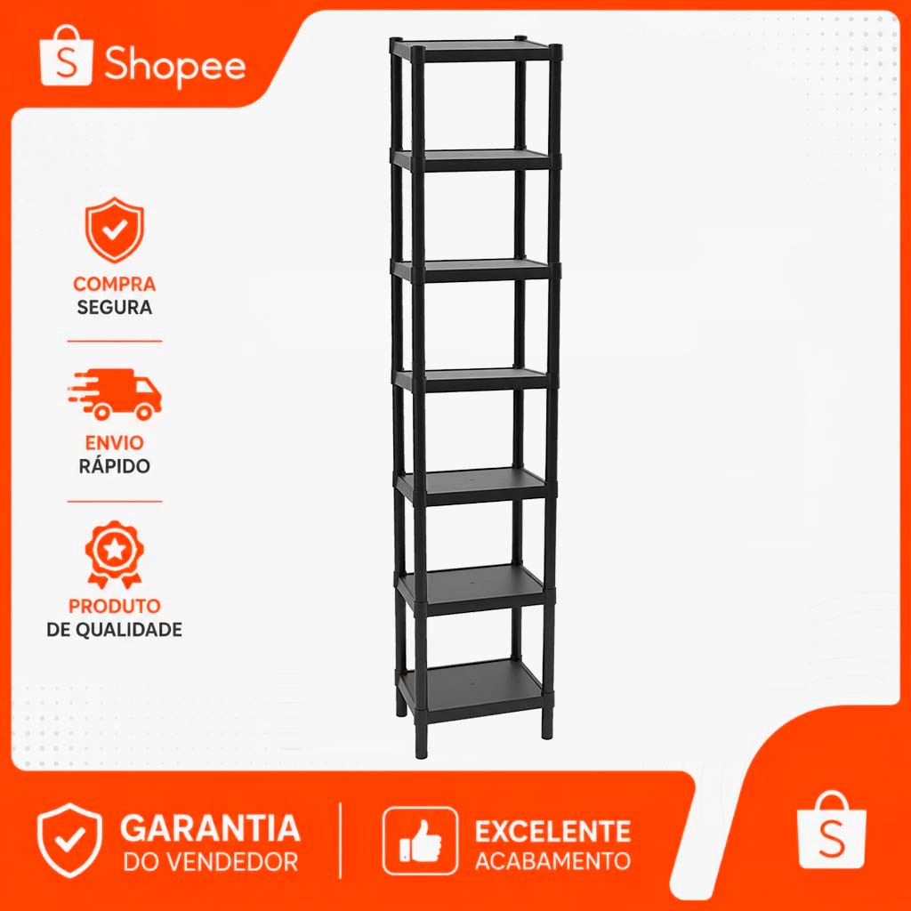 Estante Plástica Modular 7 Andares Multiuso Prateleira Organizadora Banheiro, Cozinha, Lavanderia, Escritório, Sapateira
