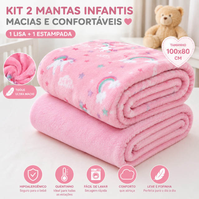 Kit com 2 Mantas Bebê Coberta Microfibra Menino Menina Recém Nascido