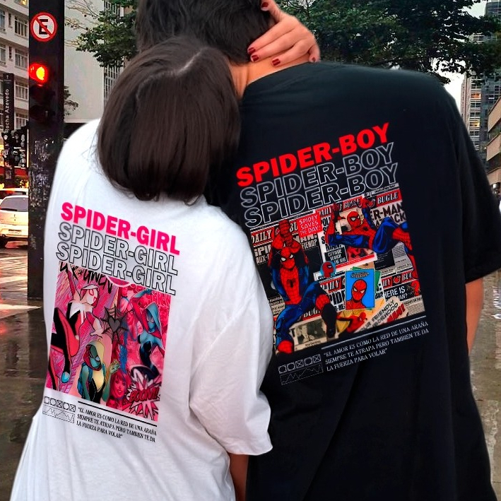 Kit Camisetas Casal Super-Herói Geek Aranha Namorados 100% Algodão Premium