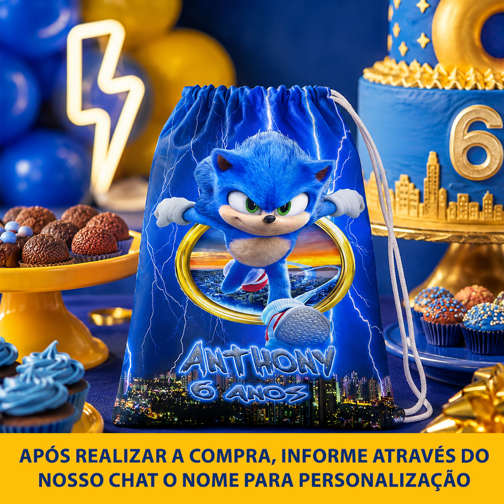 Kit Mochilinha Sacolinha Mochila Saco Sacochila Saquinho Lembrancinha Brinde Aniversario Personalizadas Festa Sonic