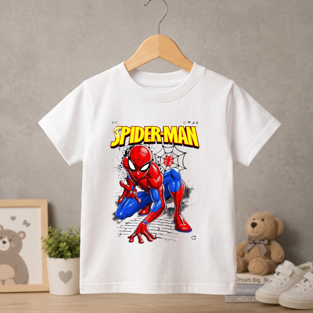 Camiseta Infantil Masculina Super-Herói Estampada Aracnídeo Roupa Infantil Confortável