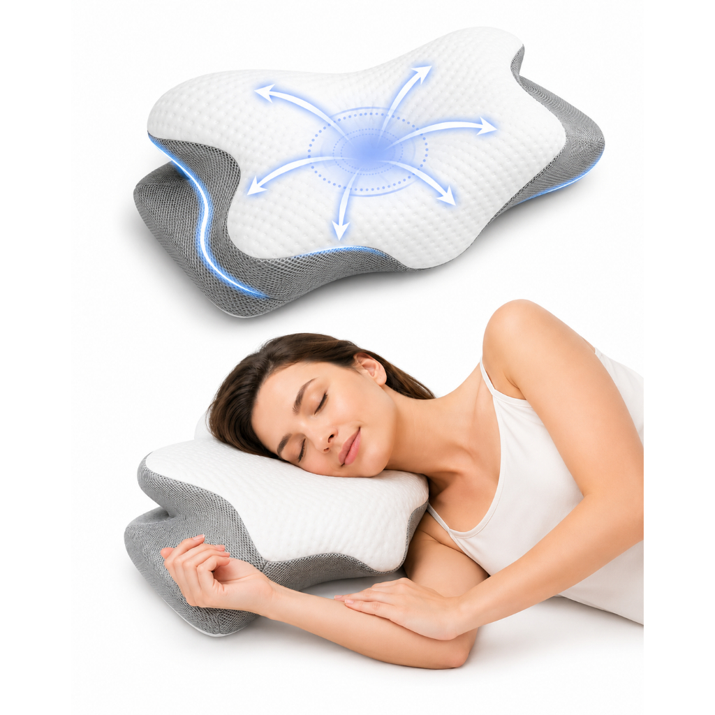 Travesseiro Anti Ronco E Apneia Com Design Ortopédico Nasa Branco Ergonomico Cervical Apoio Braços