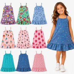 Kit 2 Vestidos Infantil Menina Feminino Alcinha Estampado Verão Fresquinho Roupa Menina 1 ao 8