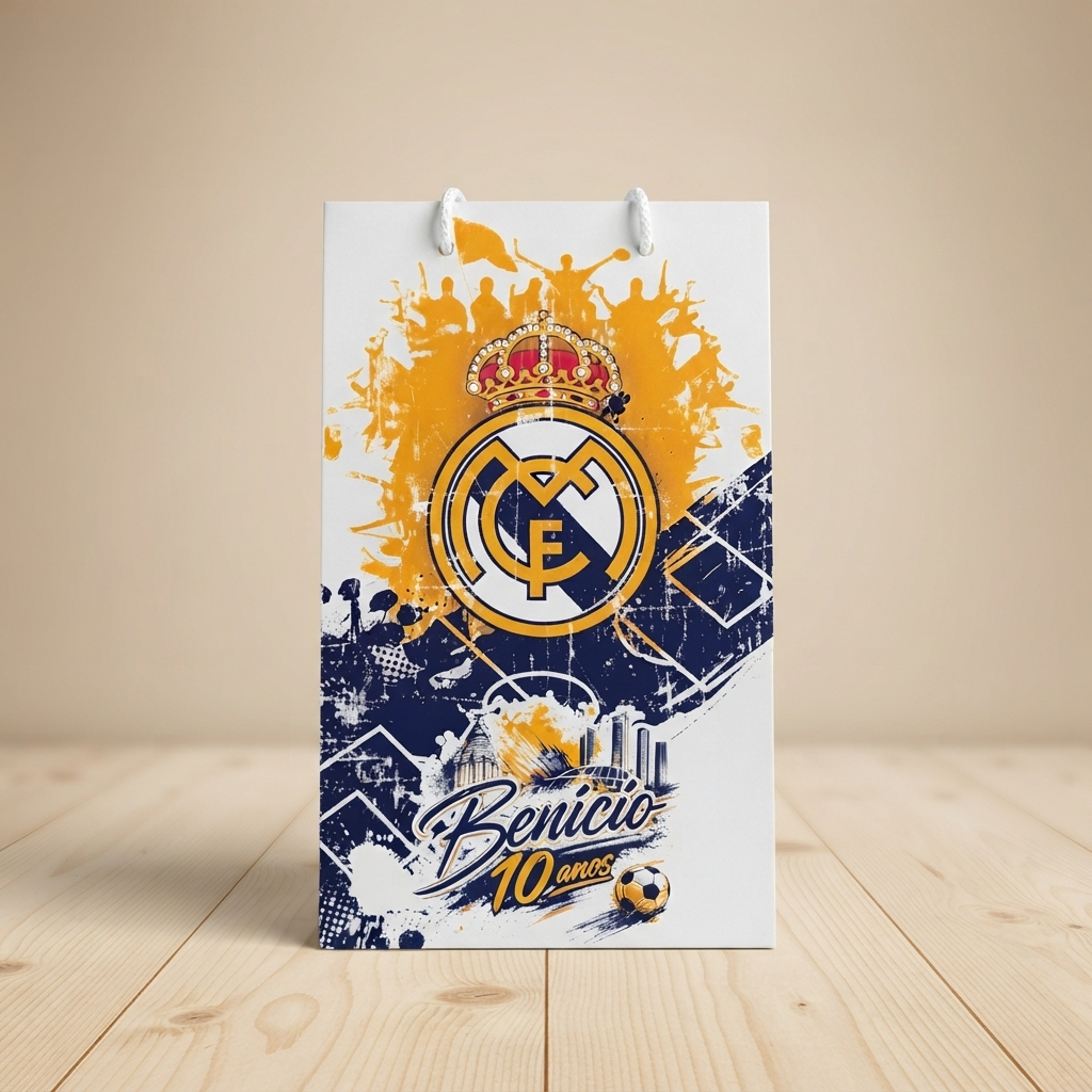 Kit 10 a 40 Mini Sacolinha Personalizada Futebol Times Europeu Real Madrid Campeões