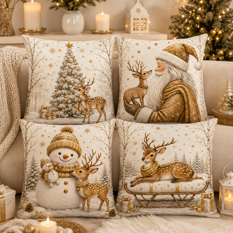 KIT 4 CAPAS DE ALMOFADAS DECORATIVAS  NATAL PAPAI NOEL FELIZ NATAL ARVORE NATALINA RENA TAMANHO 45X45