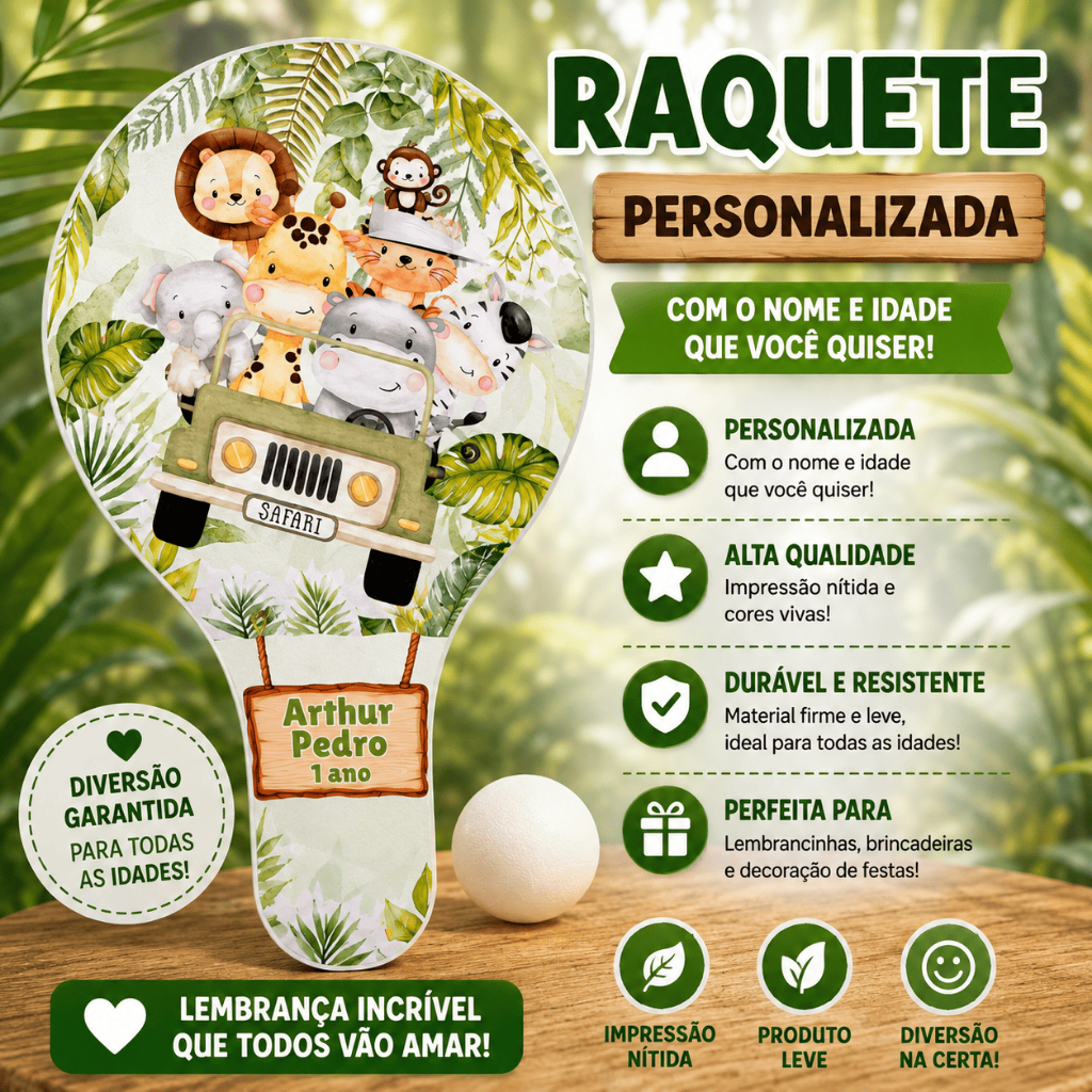 Raquete Personalizada Safari Lembrancinha Para Aniversario