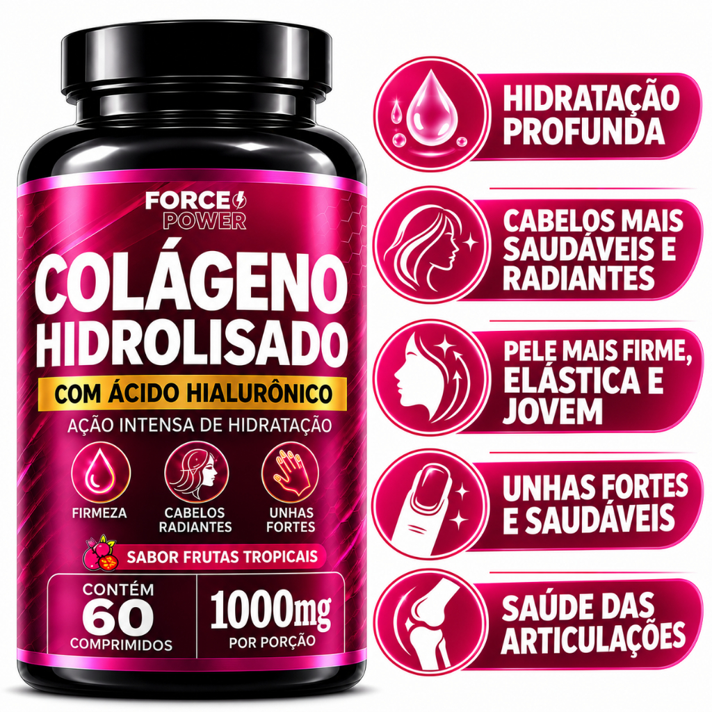 Colágeno Hidrolisado com Ácido Hialurônico UNHA PELE CABELO 60 Comprimidos - POTE PARA 30 DIAS USO
