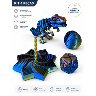 Kit Sensorial Dinossauro 3D Articulado + Bola Giratória + Cubo Infinito + Estrela Sensorial | Brinquedo Antiestresse