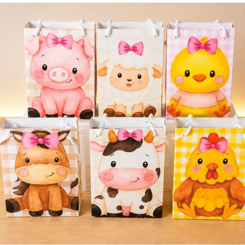 Sacolinha Lembrancinha Fazendinha Menina Personalizada Infantil | Sacola Surpresa Animais Cute | Festa Aniversário