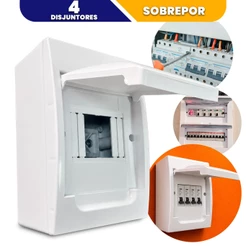 Quadro Caixa de Distribuição 4 Disjuntor Interruptor 4 Polos Din Sobrepor Acompanha Trilho din PVC