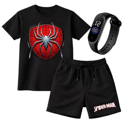 Kit Conjunto Infantil Masculino Homem-Aranha Camiseta + Bermuda + Relógio Digital Brinde