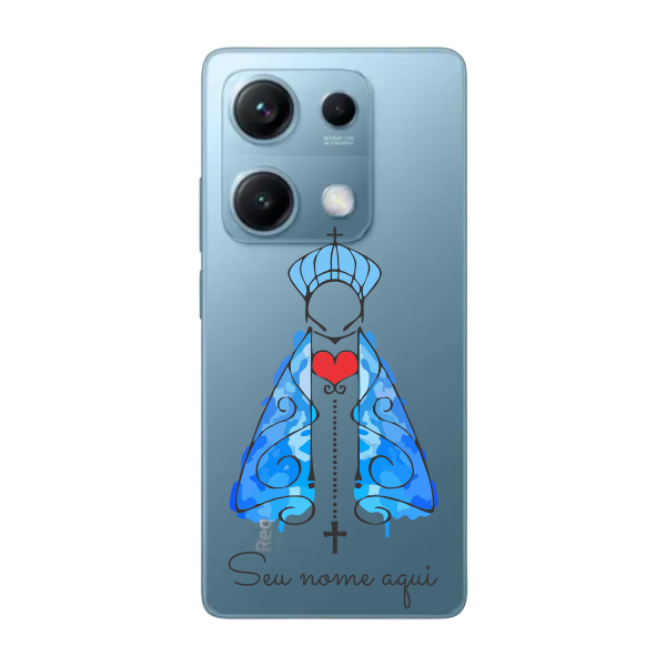 Capinha para Xiaomi RedMi Note 14s Anti Impacto Personalizada - Nossa senhora azul fundo transparente e nome