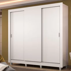 Guarda Roupa Casal Madesa Lyon Plus 3 Portas de Correr 4 Gavetas com Pés - Branco