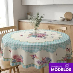 Toalha de Mesa Redonda Cozinha 4 Lugares Oxford Estampada Em Tecido Mesa Posta - Diversos Modelos