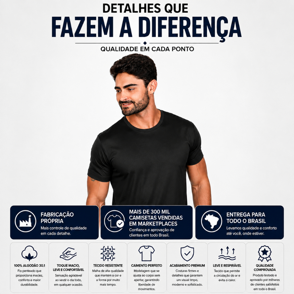Kit 3 Camiseta Masculina Paris 100% Algodão Fio 30.1 Confortável Varias Cores Envio Imediato Oferta — imagem 2 de 2