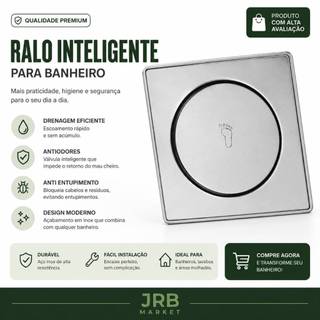 Ralo Click Inteligente Inox Banheiro Piso Anti Odor Veda Cheiro 10x10