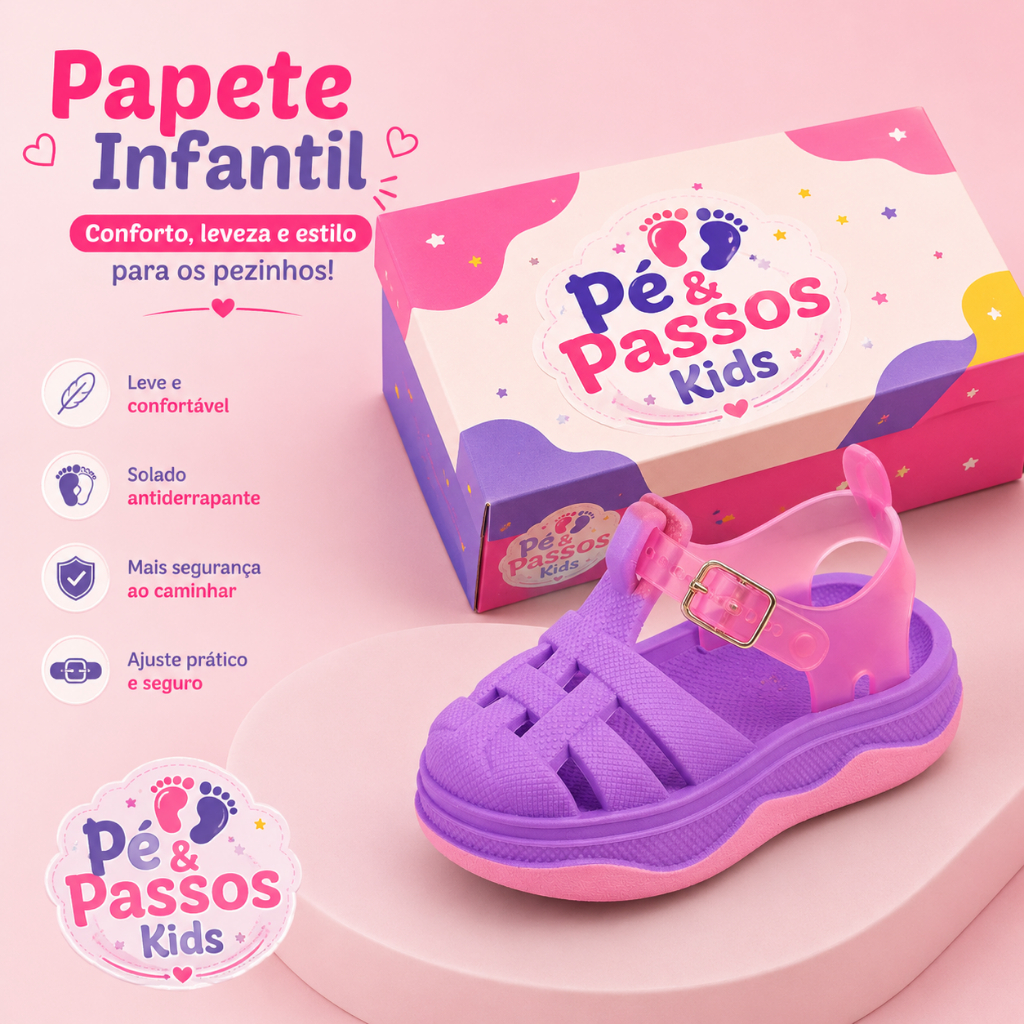Sandália Infantil Menina Rosa Bebê Leve Papete Ajustável 🩷