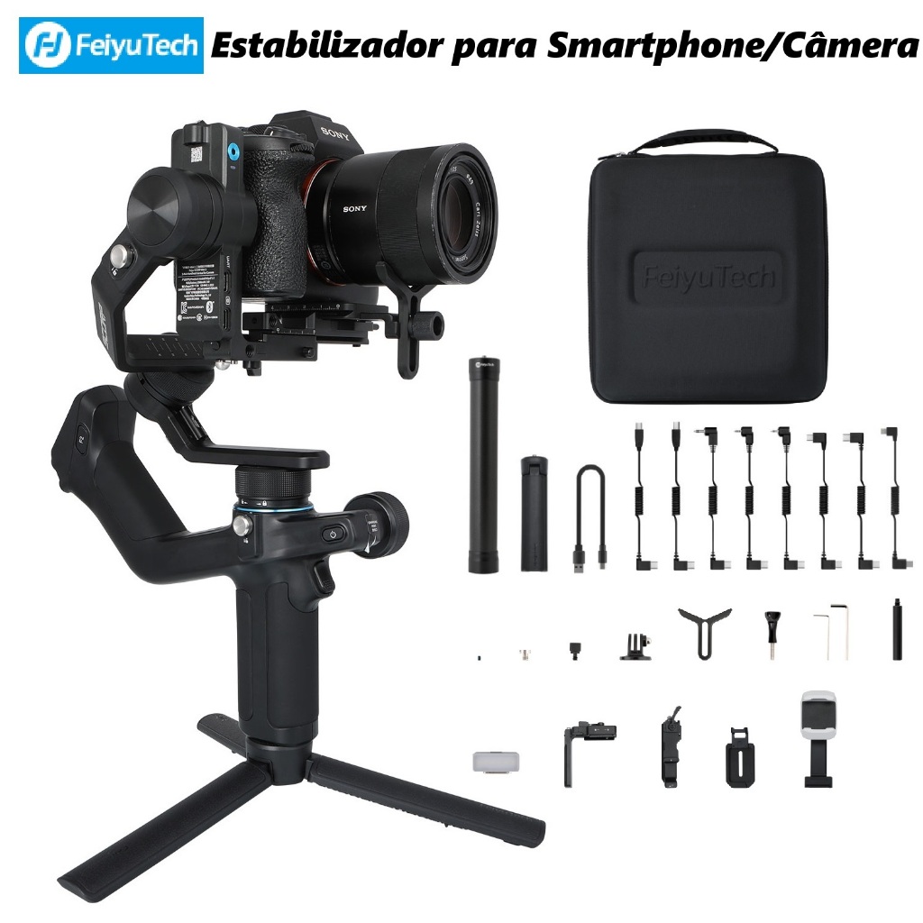 FeiyuTech SCORP Mini 2 Kit Gimbal Estabilizador de 3 Eixos Carga Máxima de 1.2kg para Câmeras Action e Smartphones