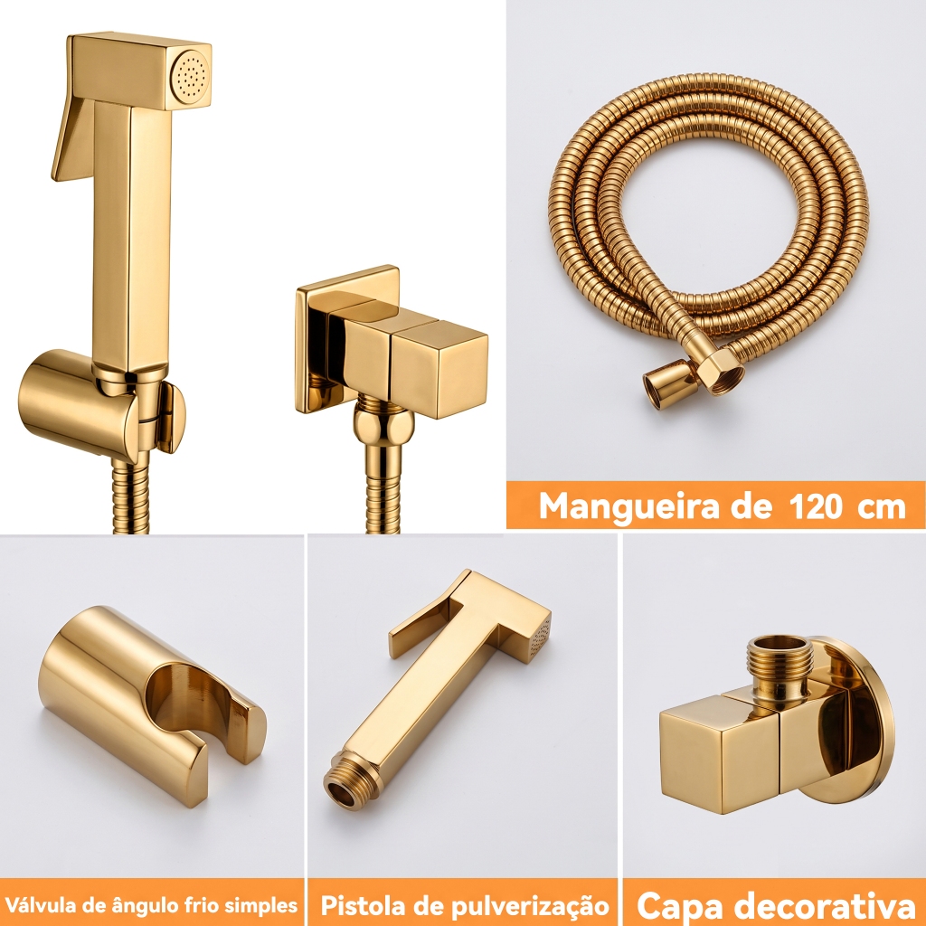 Ducha Higiênica Kit Banheiro Dourado, G1/2 Com Pulverizador Bidê Montado Na Parede, Peças Principais em Metal — imagem 2 de 2