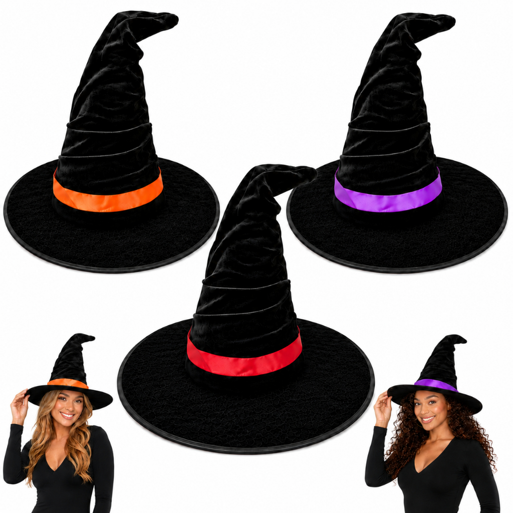 Chapéu Bruxa Veludo Halloween Carnaval Fantasia Cosplay