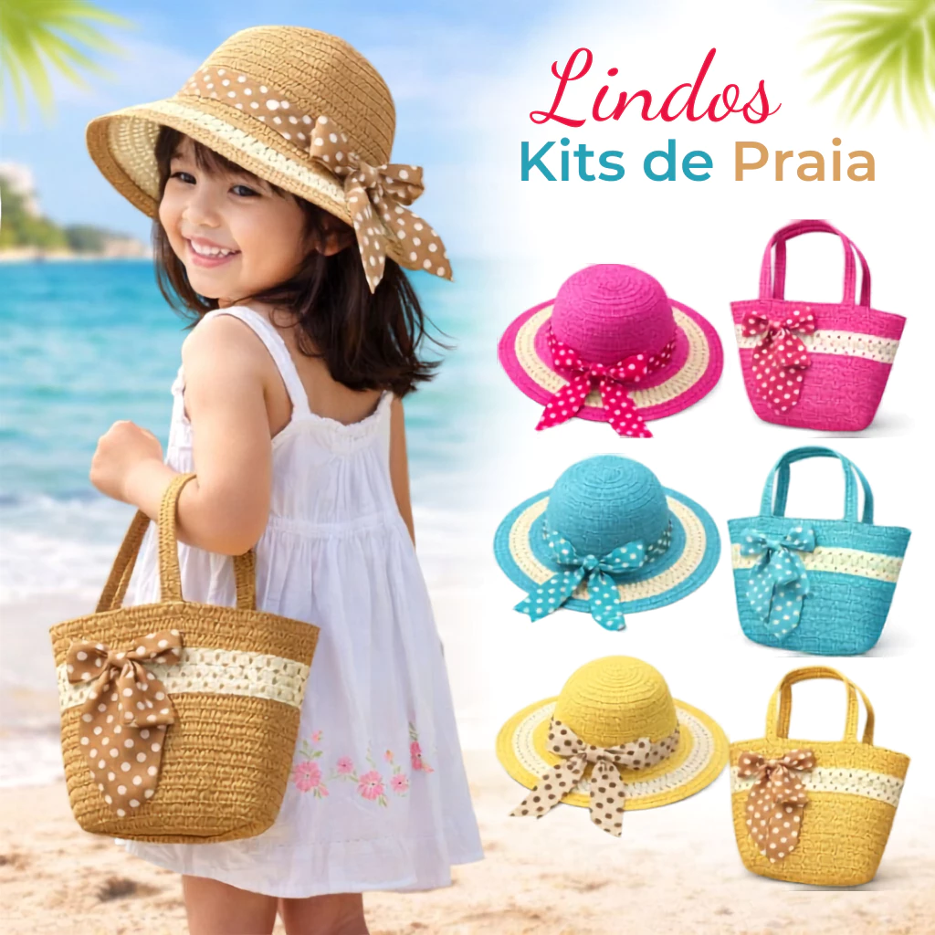 Kit Chapéu + Bolsinha Infantil Menina Moda Praia Piscina — imagem 1