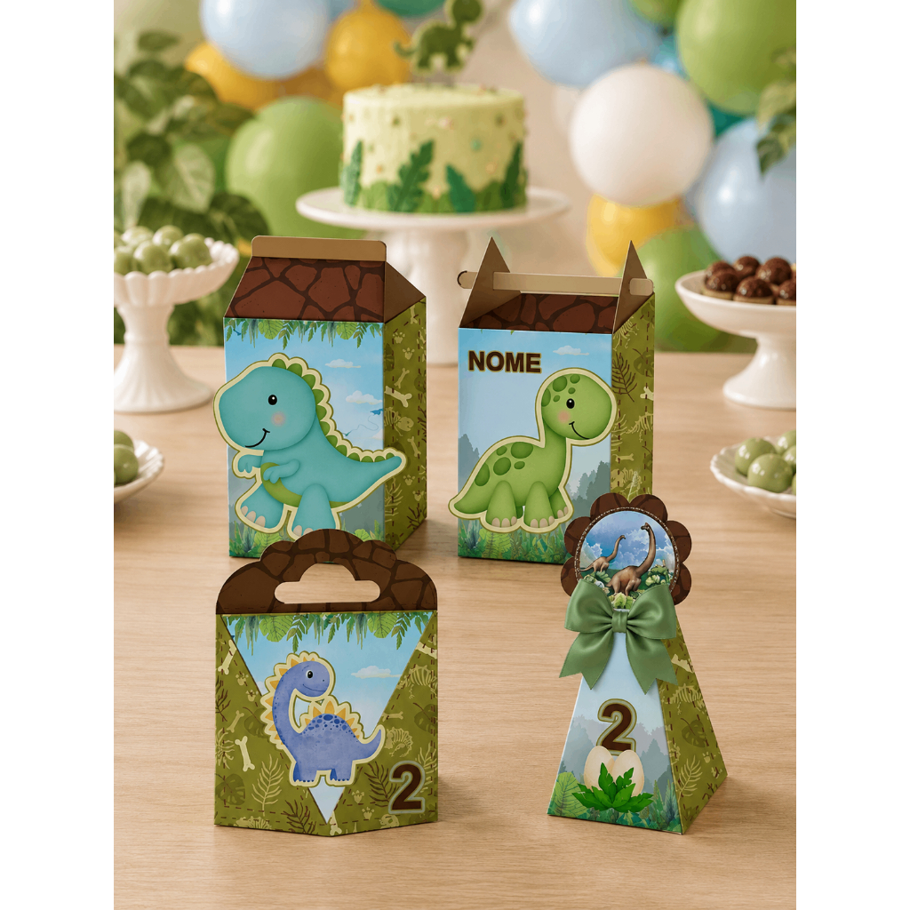 Kit Caixinhas Personalizadas Dinossauro Baby (COM APLIQUE) | 12, 24 e 40 Unidades | Lembrancinhas de Festa Infantil