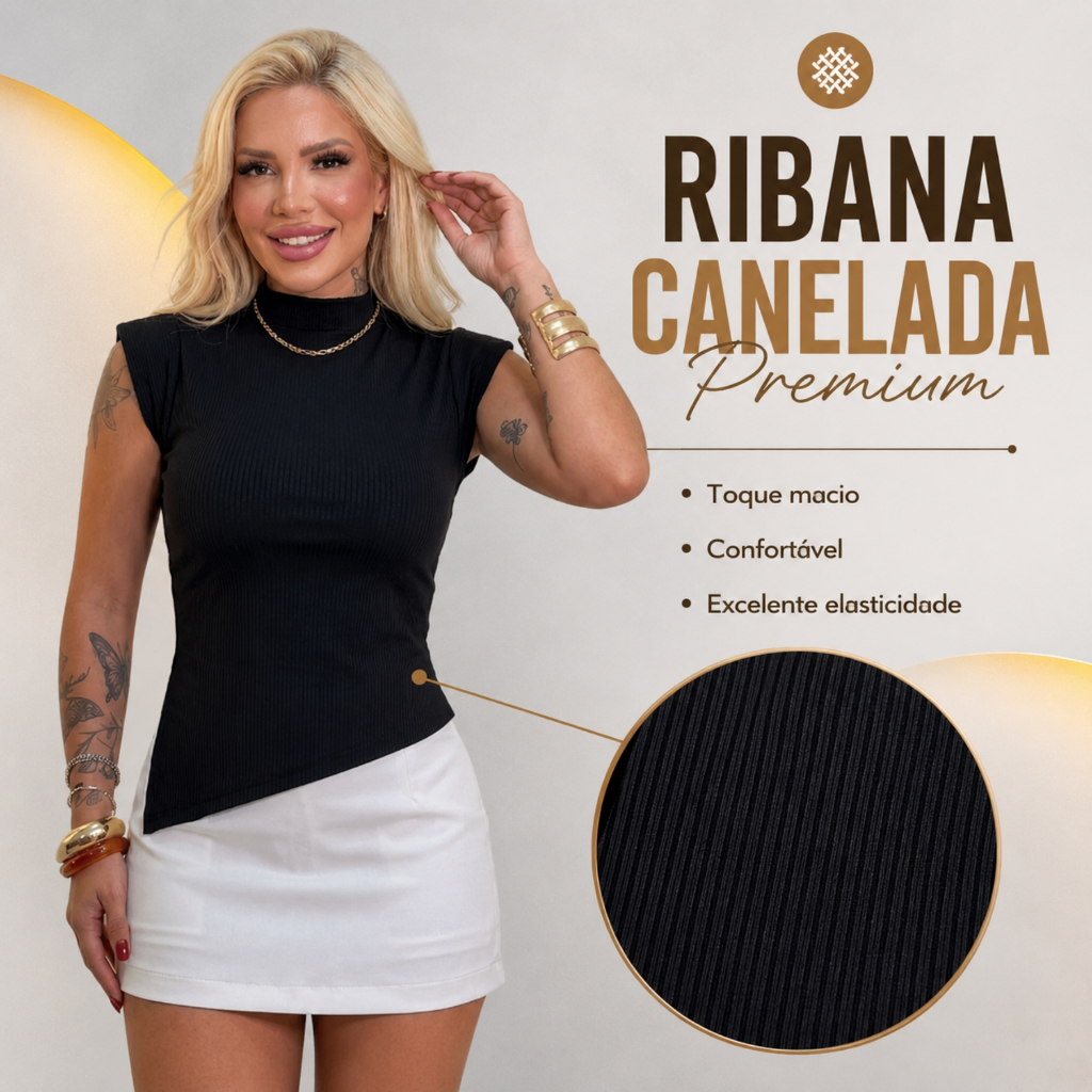 Blusa Feminina Ajustada Assimétrico Canelada Gola Alta Estilosa Básica Moda Luxo Chic Confortável