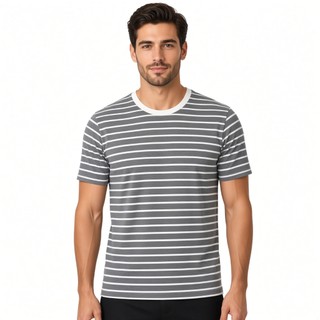 Camiseta T-Shirt Masculina Listrada Algodão com Elastano