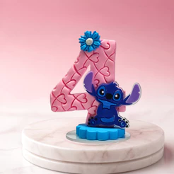 Vela de Aniversário Lilo & Stitch em Biscuit com Aplique | Decoração de Festa Infantil | Pronta Entrega