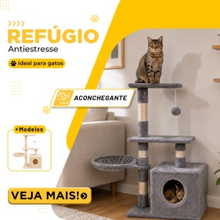 Casa Arranhador Gato 3 Andares sisal Cama Rede popom interativo