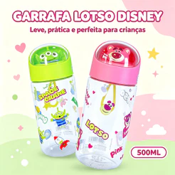 Garrafa Água Squeeze Infantil Lotso/Alien Toy Story 500ml Escolar Passeio Resistente Disney
