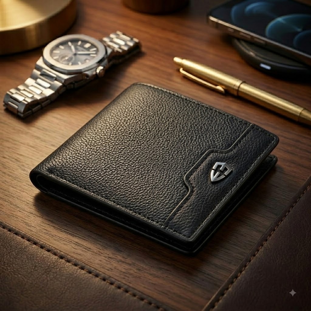 Carteira Masculina Couro Sintético com Zíper Porta Cartões Porta Documento Dobrável Slim Elegante