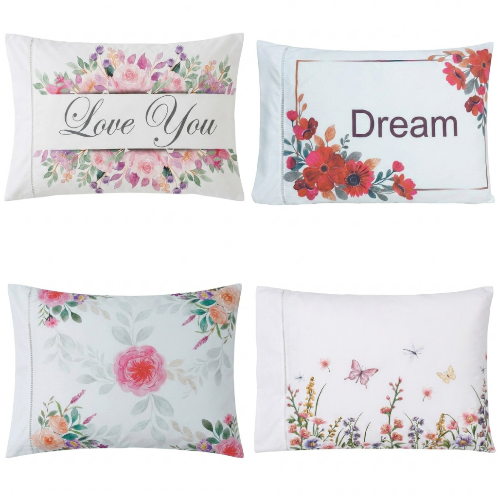 Fronha Estampada Micropercal 400 Fios 50x70 Ponto Palito Floral para Travesseiro Avulsa ou Par