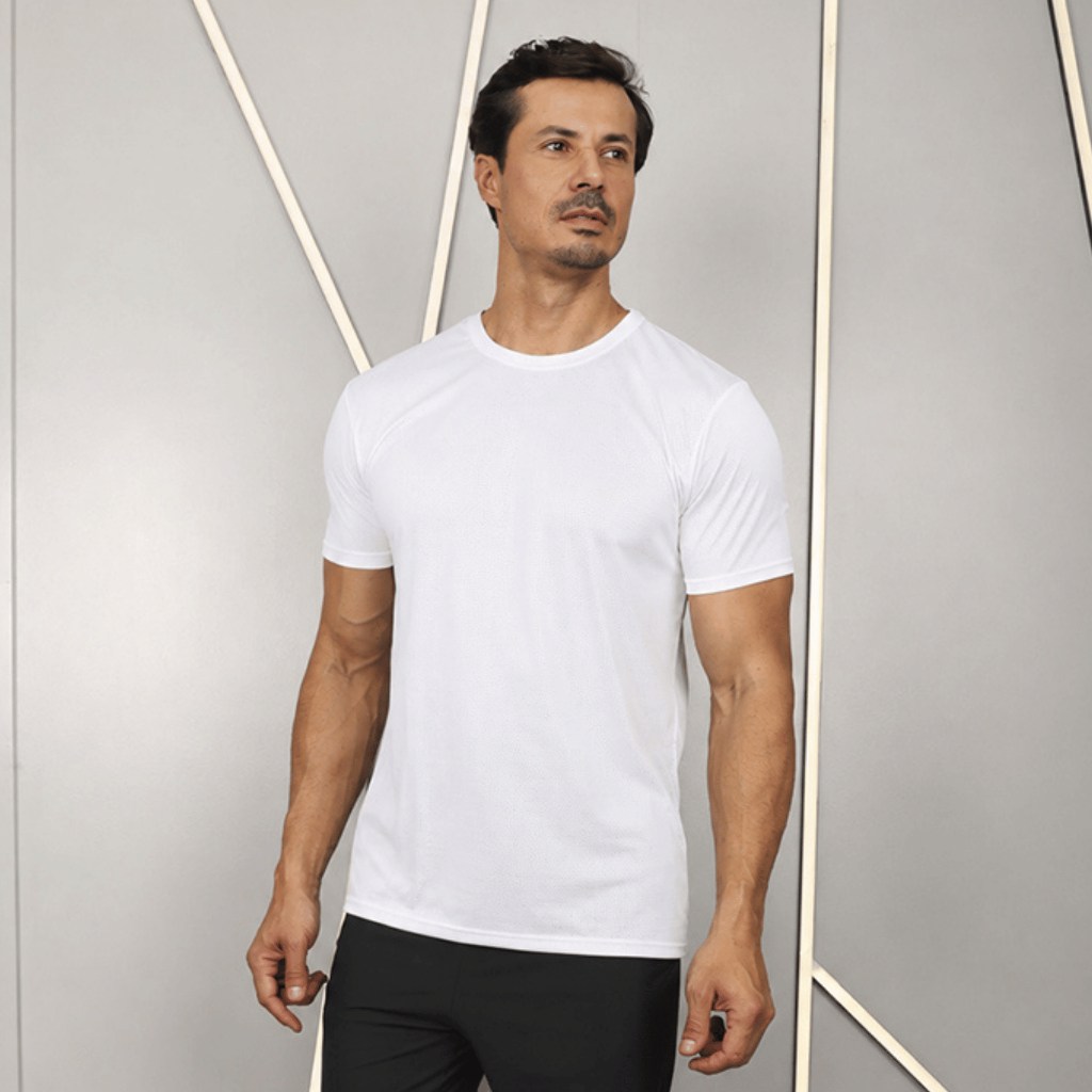 Camiseta Masculina Dry Fit Manga Curta Poliéster Respirável Academia Treino Esportiva Confortável