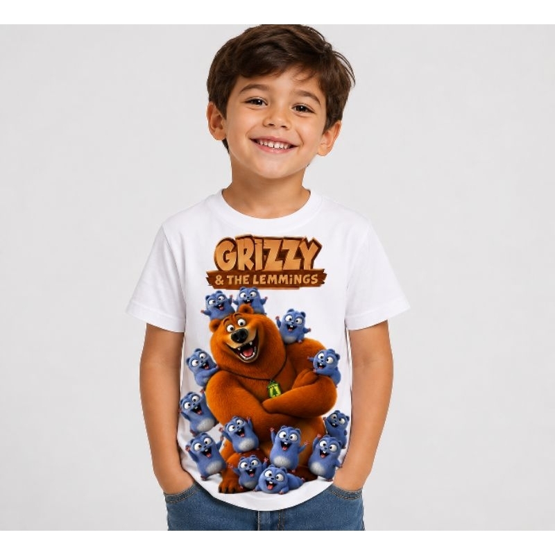Camiseta Infantil Grizzy e os Lemmings – Estampa Divertida – Tamanhos 2 ao 10