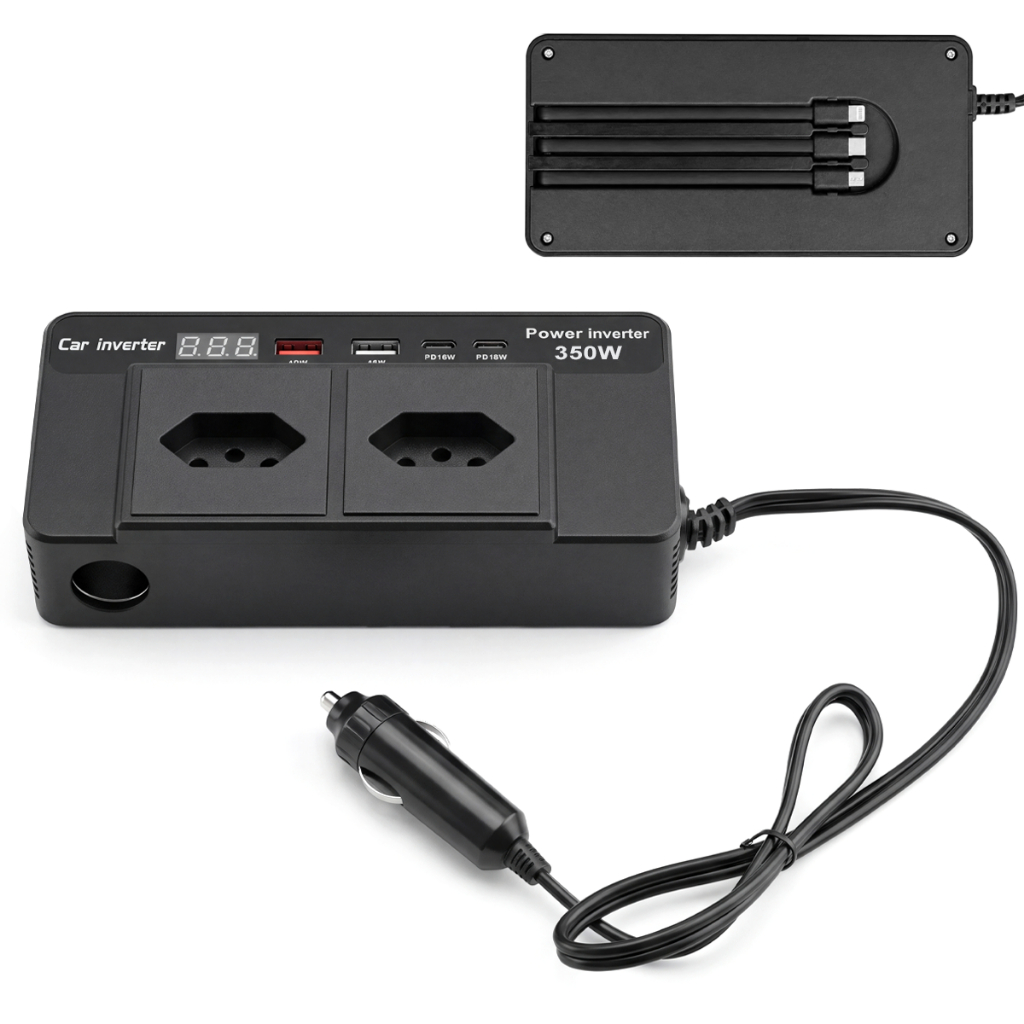 Inversor De Tensão 12v Para 110v/220v 350w Usb Automotivo Veiculo Starlink Notebook Conversor Inclui cabo de dados