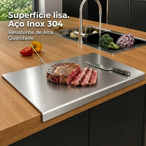 Tábua de Corte Profissional em Aço Inoxidável 304 Antimofo e Antibacteriano Ferramenta de Cozinha-ângulo unilateral