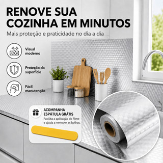 【Com Espátula】Papel De Alumínio Rolo Adesivo Prova Da Agua Para Cozinha Adesivo Impermeável Protetor Fogão Armário 2M/5M
